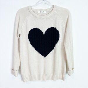 YE MAK OFF-WHITE LONG SLEEVE PULLOVER SWEATER WITH BLACK CABLE KNIT HEART SMALL
